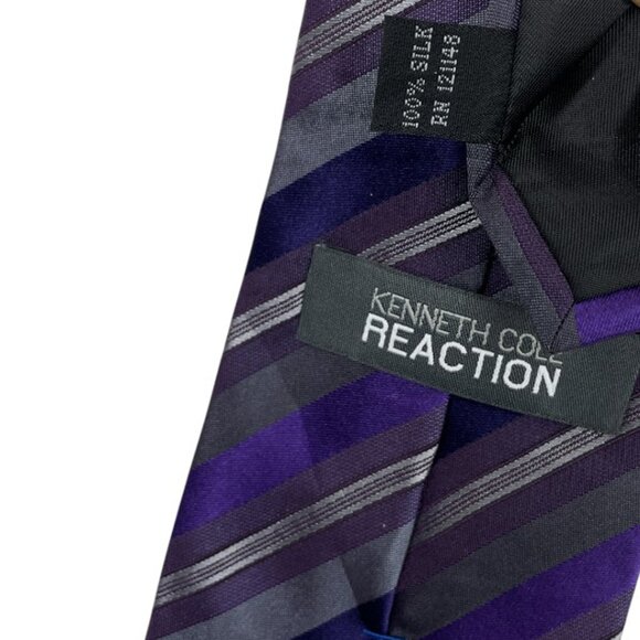 Kenneth Cole Reaction Silk Tie Striped Repp Purple Gray - Picture 4 of 6